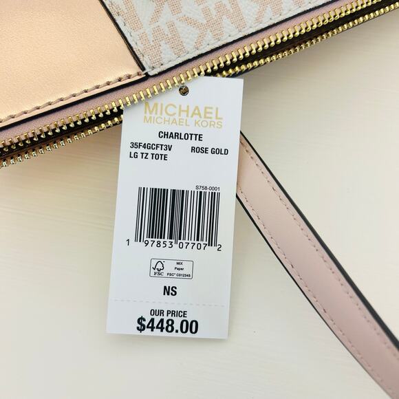 Michael Kors Charlotte Top Zip Tote shoulder bag rose gold - Picture 8 of 11